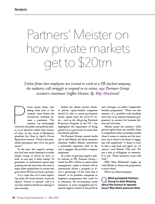 'Partners' Meister on how private markets get to $20trn