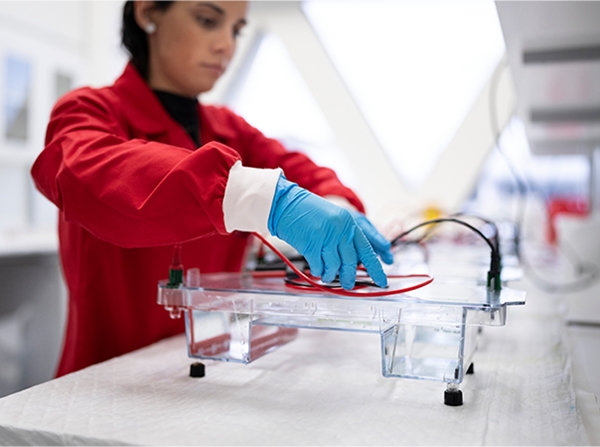 A person checking a product