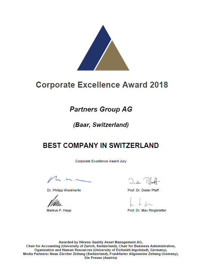 Partners Group wins fifth Corporate Excellence Award