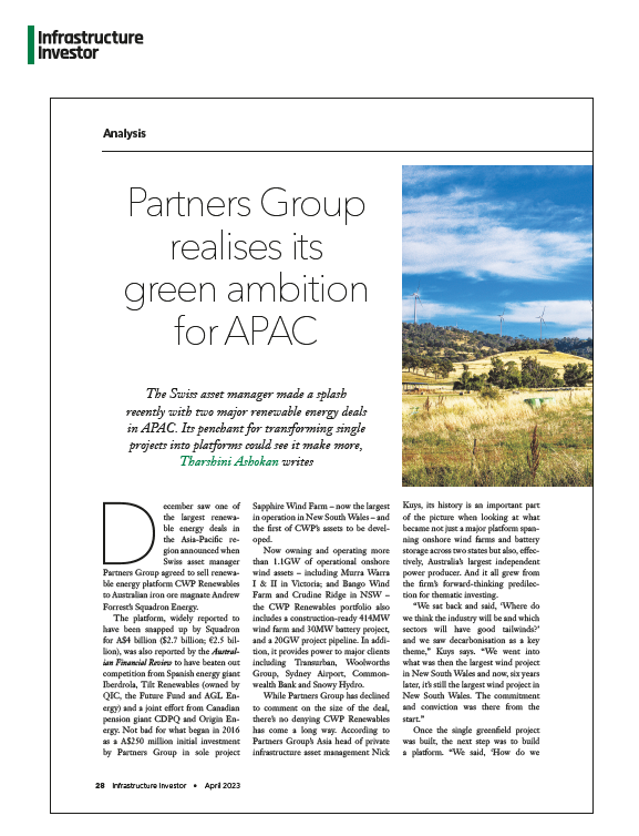 Partners Group realises its green ambition for APAC